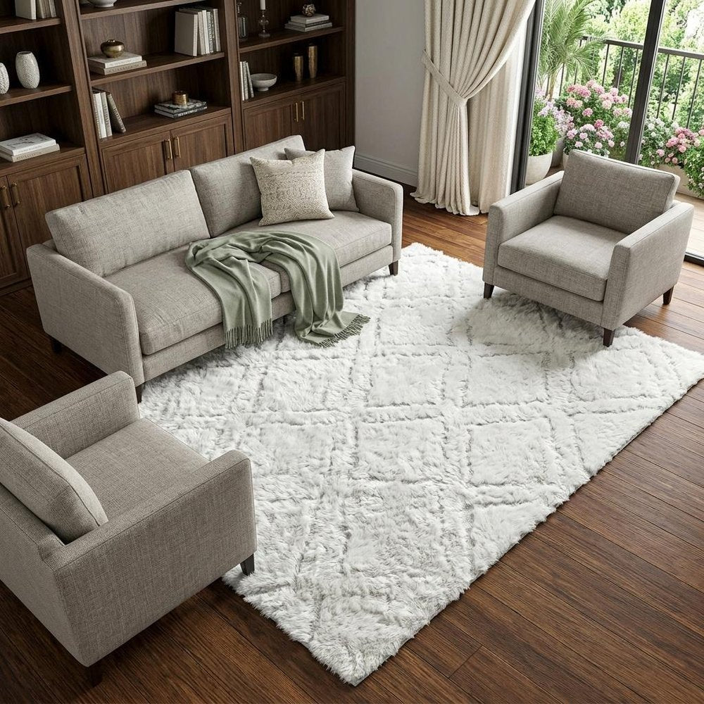 9' X 12' Yellow And Ivory Geometric Shag Washable Area Rug With UV Protection