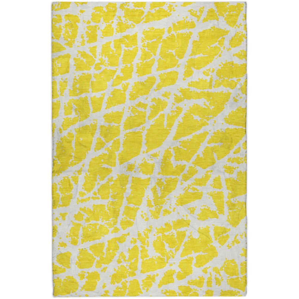 9' X 12' Yellow And Ivory Geometric Shag Washable Area Rug With UV Protection