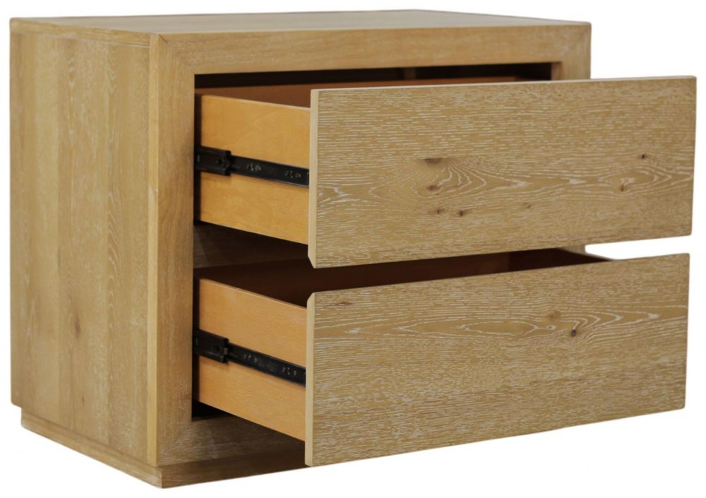 25" Oak Wood Two Drawer Nightstand