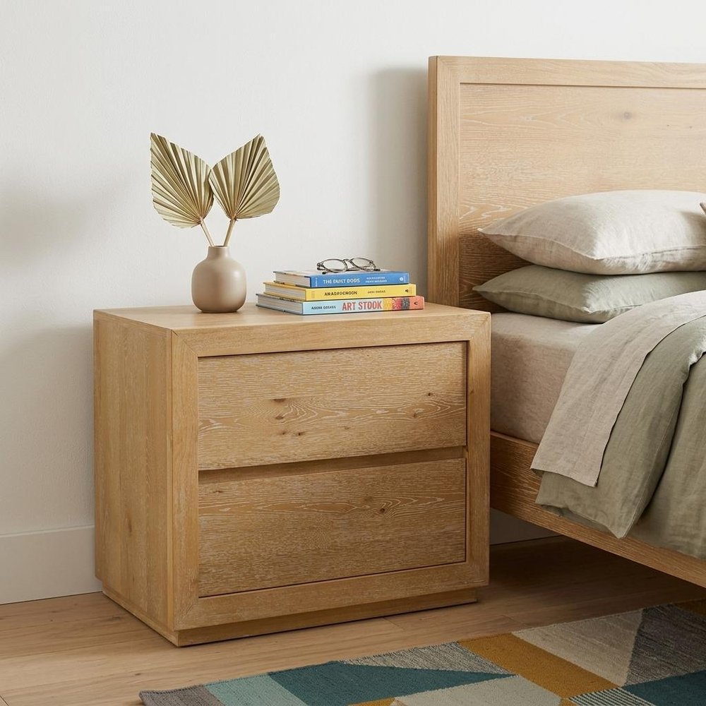 25" Oak Wood Two Drawer Nightstand