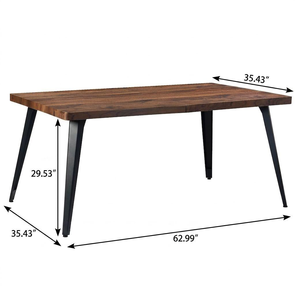 63" Walnut And Black Wood And Iron Dining Table