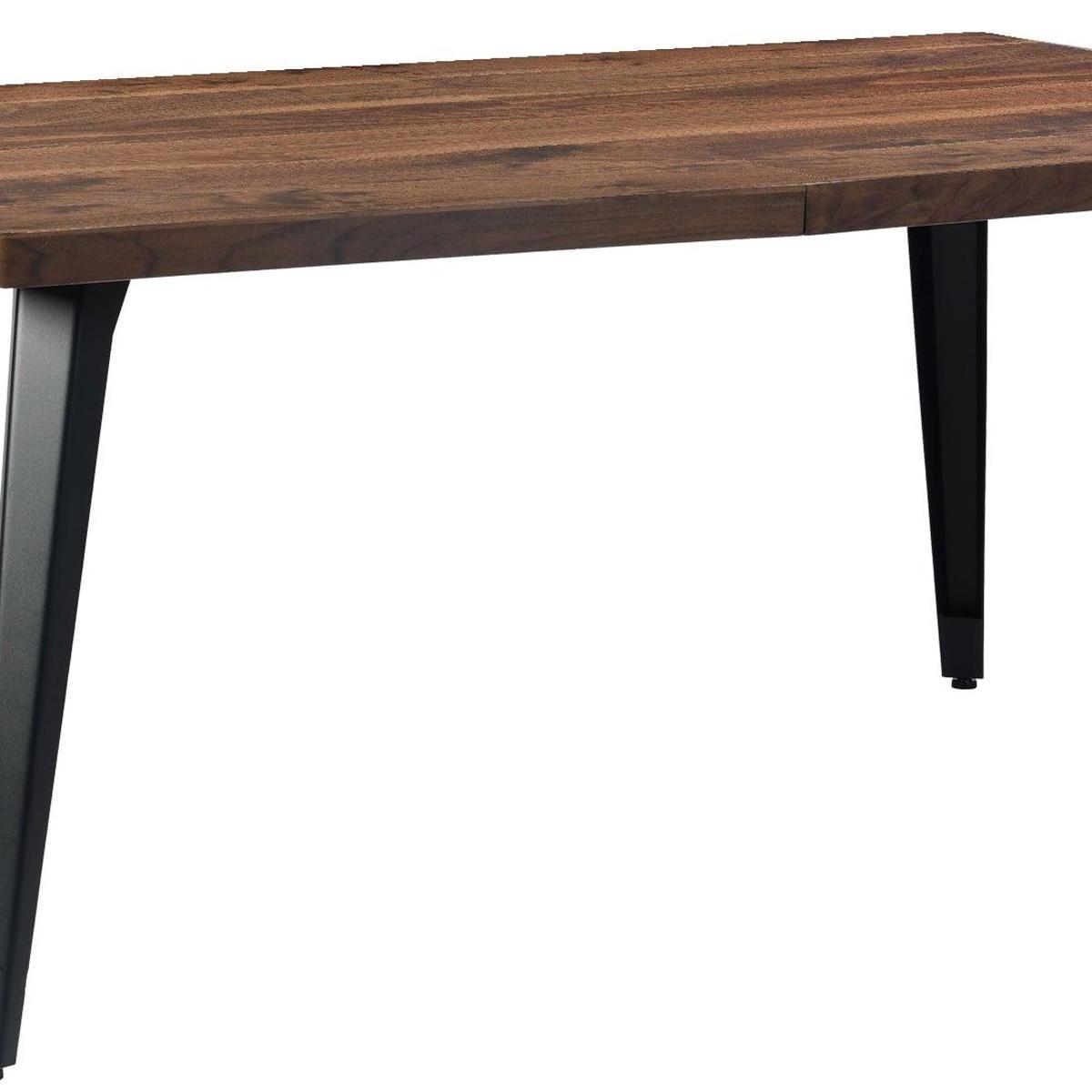 63" Walnut And Black Wood And Iron Dining Table