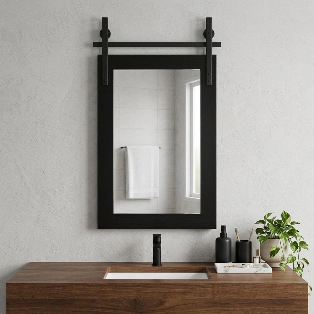 26" Black Wood Barn Framed Accent Mirror