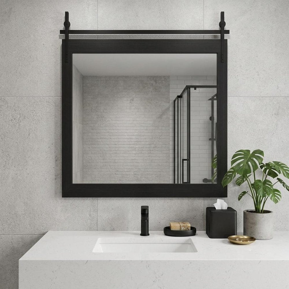 32" Black Wood Barn Framed Bathroom Vanity Mirror
