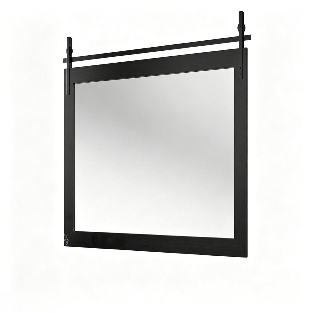 32" Black Wood Barn Framed Bathroom Vanity Mirror