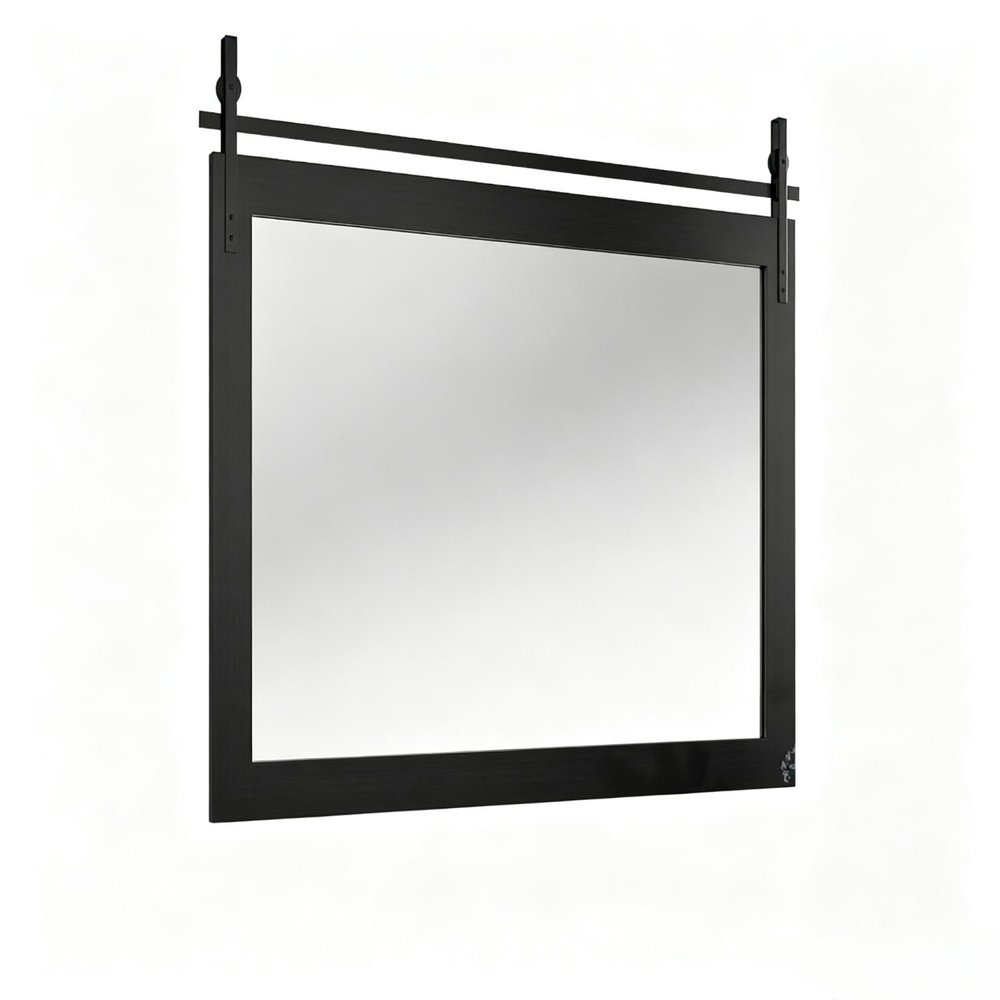 32" Black Wood Barn Framed Bathroom Vanity Mirror