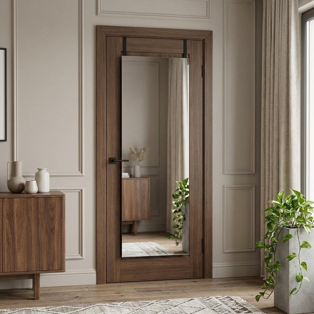 47" Black Aluminum Wall Mounted And Over The Door Framed Full Length Hanging Mirror