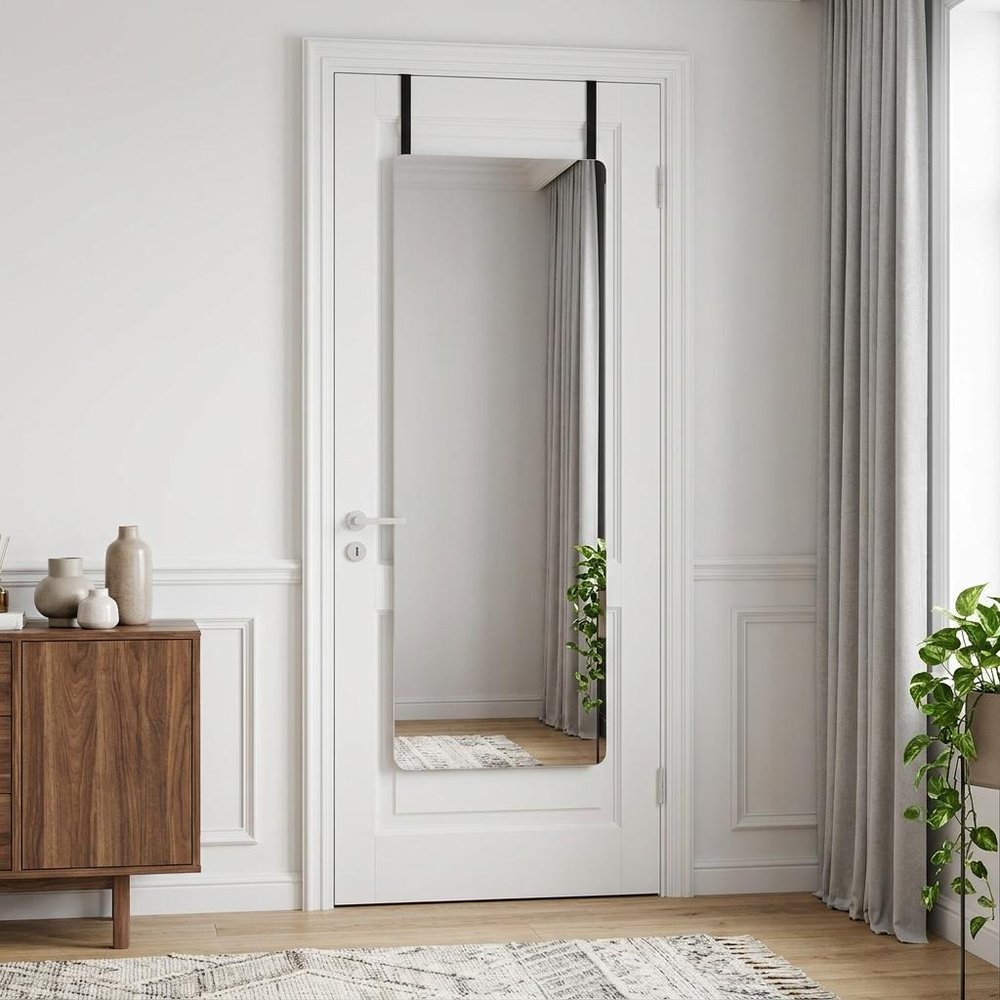47" Black Aluminum Wall Mounted And Over The Door Framed Full Length Hanging Mirror