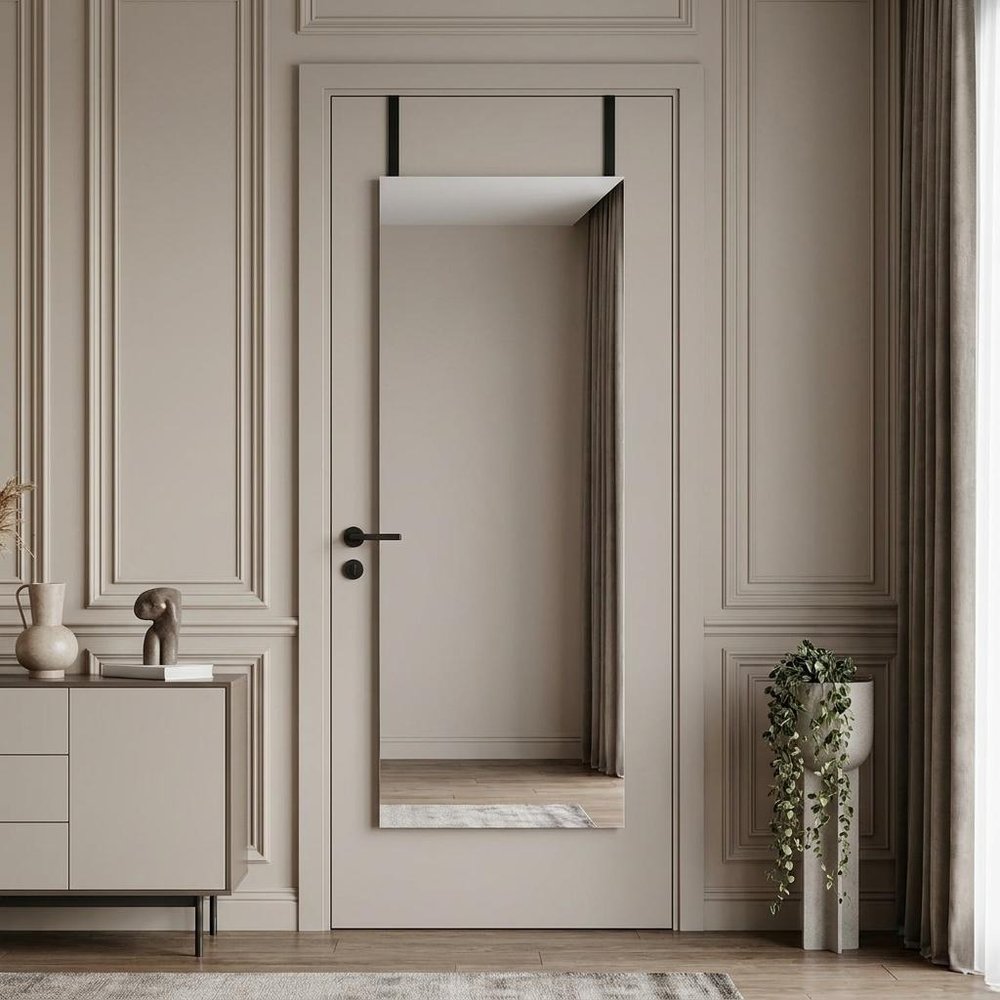 47" Black Aluminum Wall Mounted And Over The Door Framed Full Length Hanging Mirror