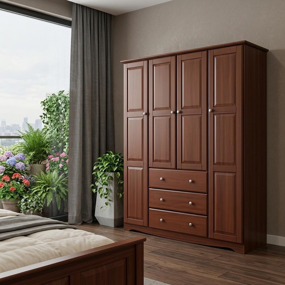 72" Coffee Solid Wood Four Door Three Drawer Combo Dresser