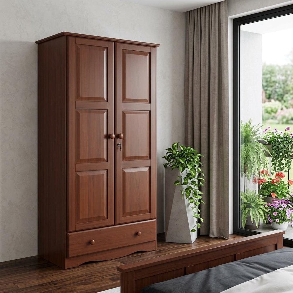 72" Coffee Solid Wood Two Door Single Drawer Combo Dresser