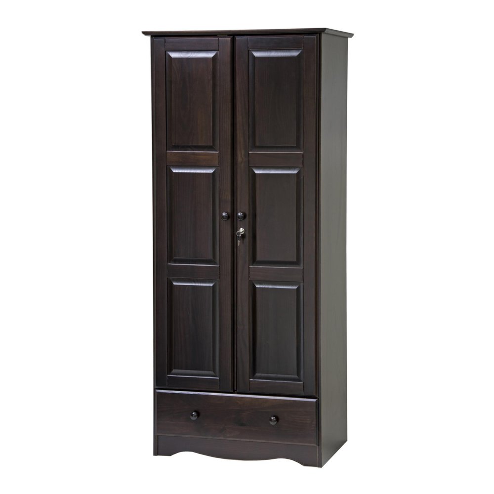 72" Coffee Solid Wood Two Door Single Drawer Combo Dresser