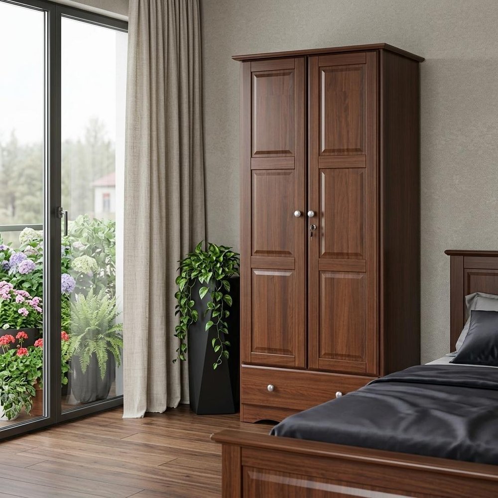 72" Coffee Solid Wood Two Door Single Drawer Combo Dresser