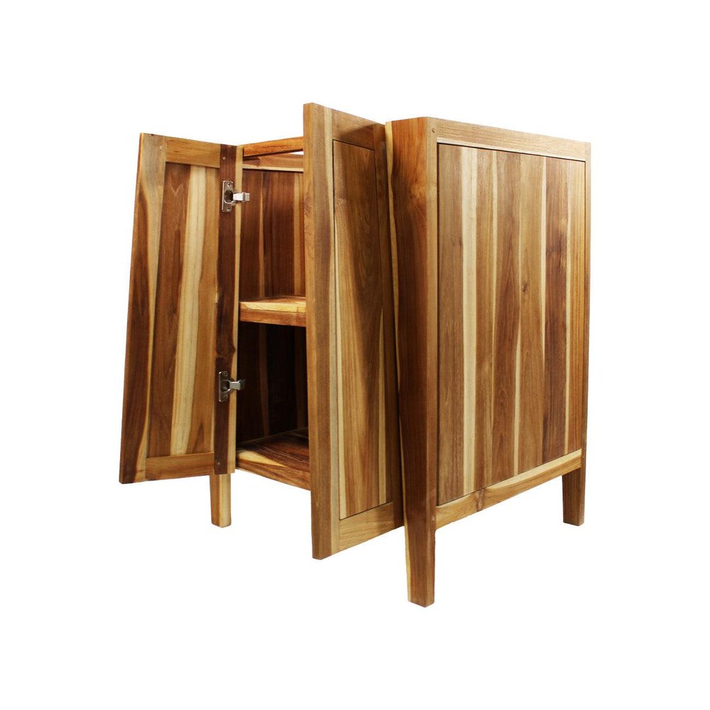 24" Light Brown Solid Wood Freestanding Double Door Bathroom Vanity