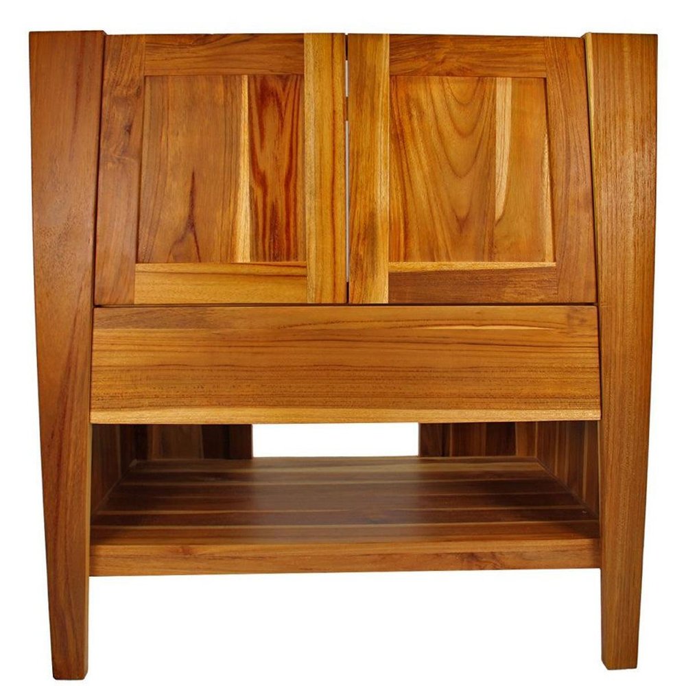 30" Light Brown Solid Wood Freestanding Double Door Bathroom Vanity And Two Drawers