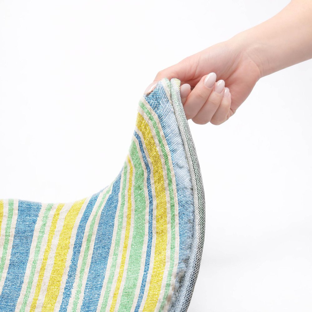 9' X 12' Yellow And Blue Striped Shag Washable Area Rug With UV Protection