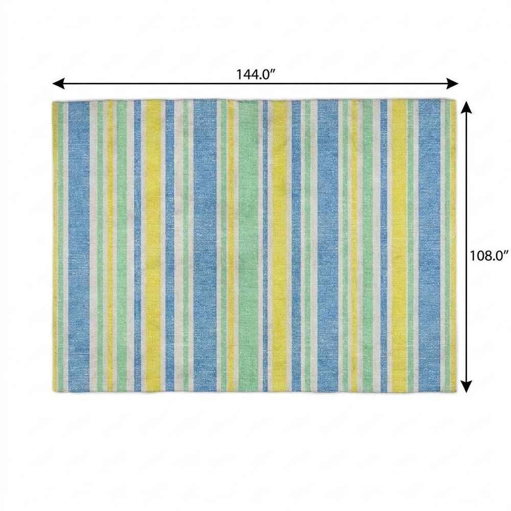 9' X 12' Yellow And Blue Striped Shag Washable Area Rug With UV Protection