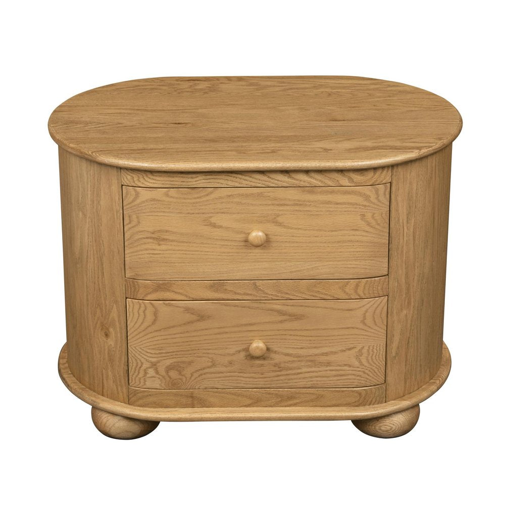 26" Natural Solid Wood Oval Distressed Two Drawer Nightstand