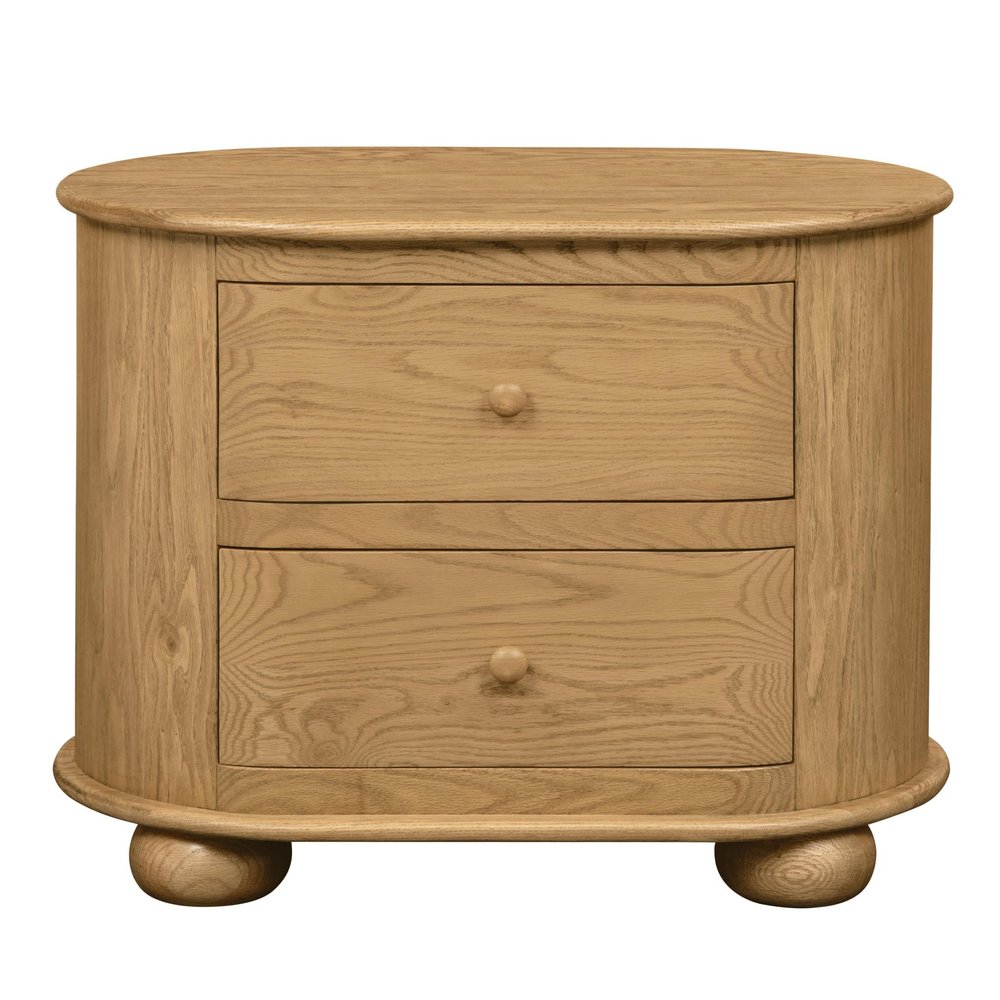 26" Natural Solid Wood Oval Distressed Two Drawer Nightstand