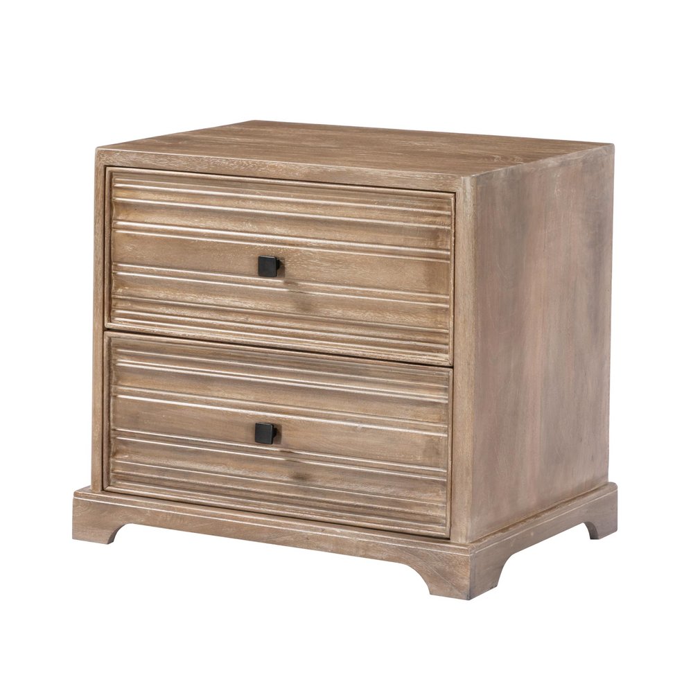 24" Light Brown Solid Wood Distressed Two Drawer Nightstand