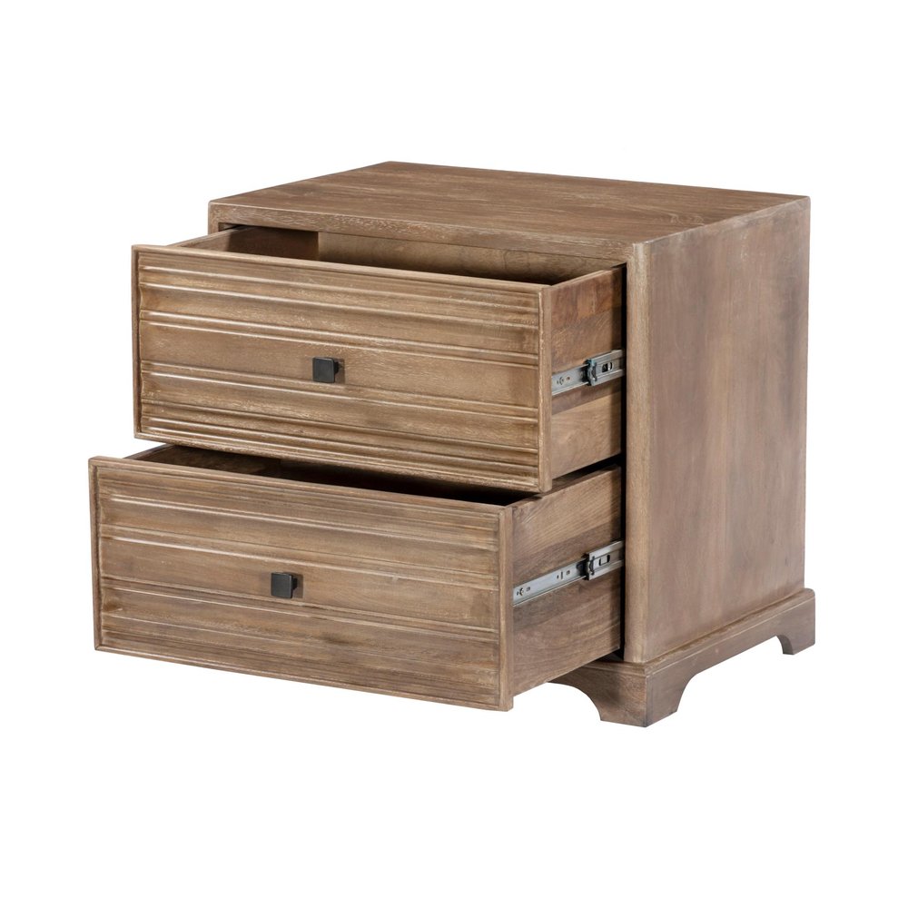 24" Light Brown Solid Wood Distressed Two Drawer Nightstand