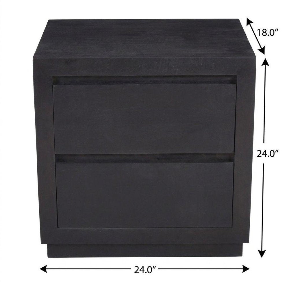 24" Brown Solid Wood Distressed Two Drawer Nightstand