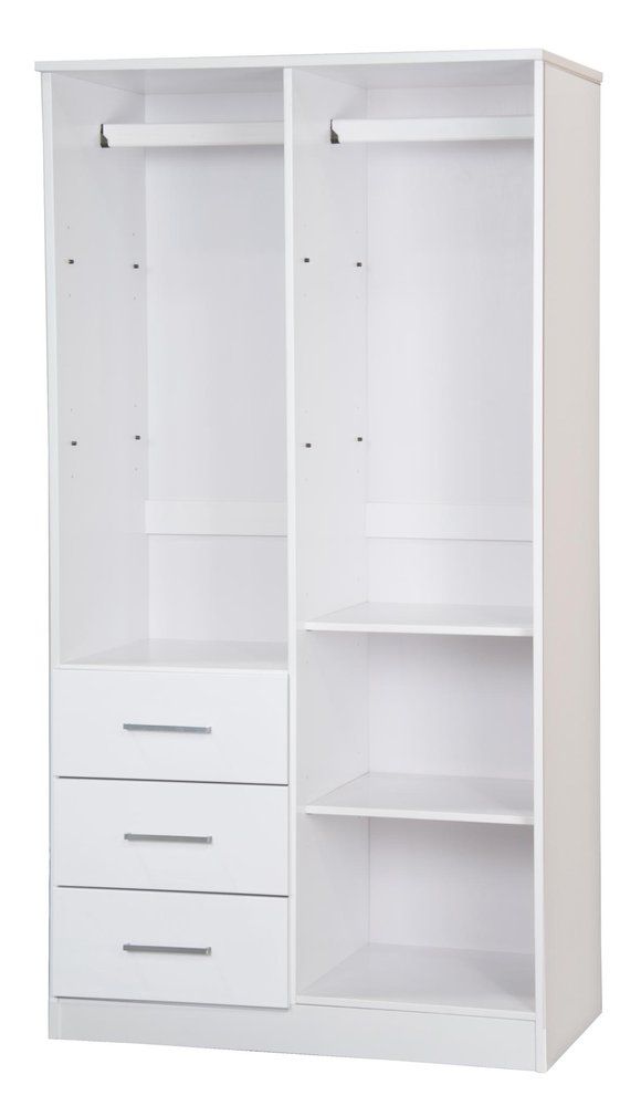 72" White Solid Wood Mirrored Two Door Three Drawer Combo Dresser