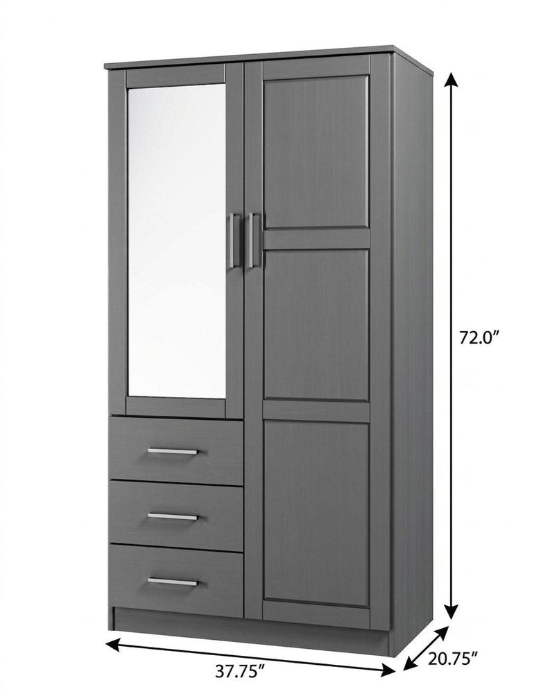 72" White Solid Wood Mirrored Two Door Three Drawer Combo Dresser