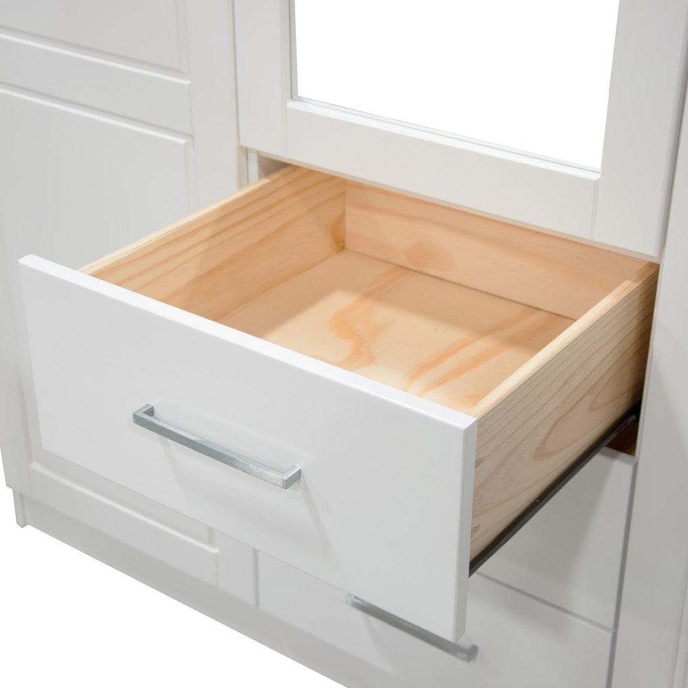 72" White Solid Wood Three Door Three Drawer Combo Dresser