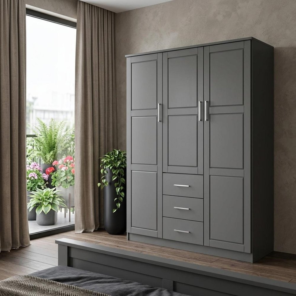 72" White Solid Wood Three Door Three Drawer Combo Dresser