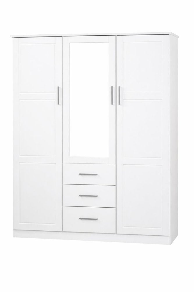 72" White Solid Wood Mirrored Three Door Three Drawer Combo Dresser