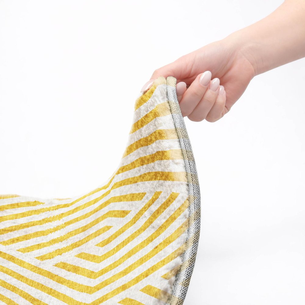 9' X 12' Yellow And Ivory Geometric Shag Washable Area Rug With UV Protection