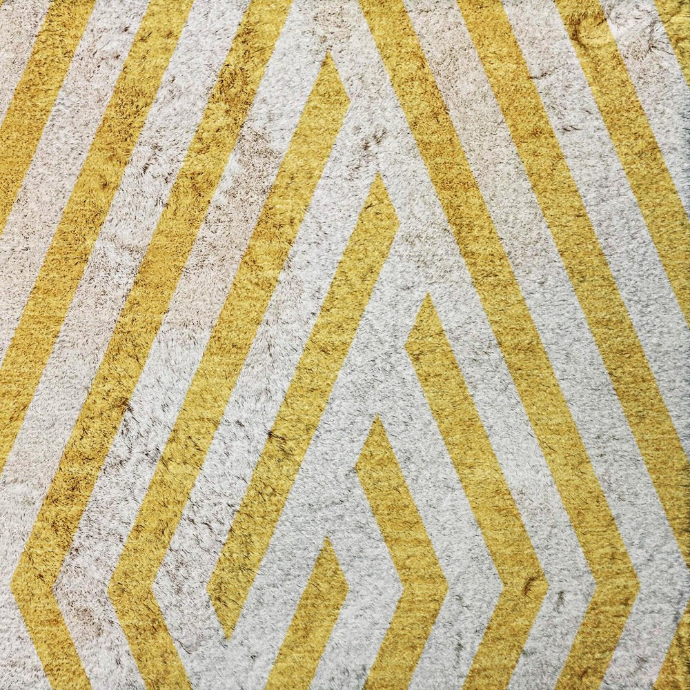 9' X 12' Yellow And Ivory Geometric Shag Washable Area Rug With UV Protection