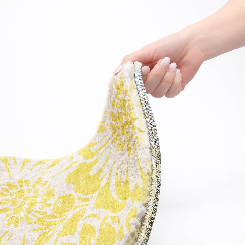 9' X 12' Yellow And Ivory Floral Shag Washable Area Rug With UV Protection