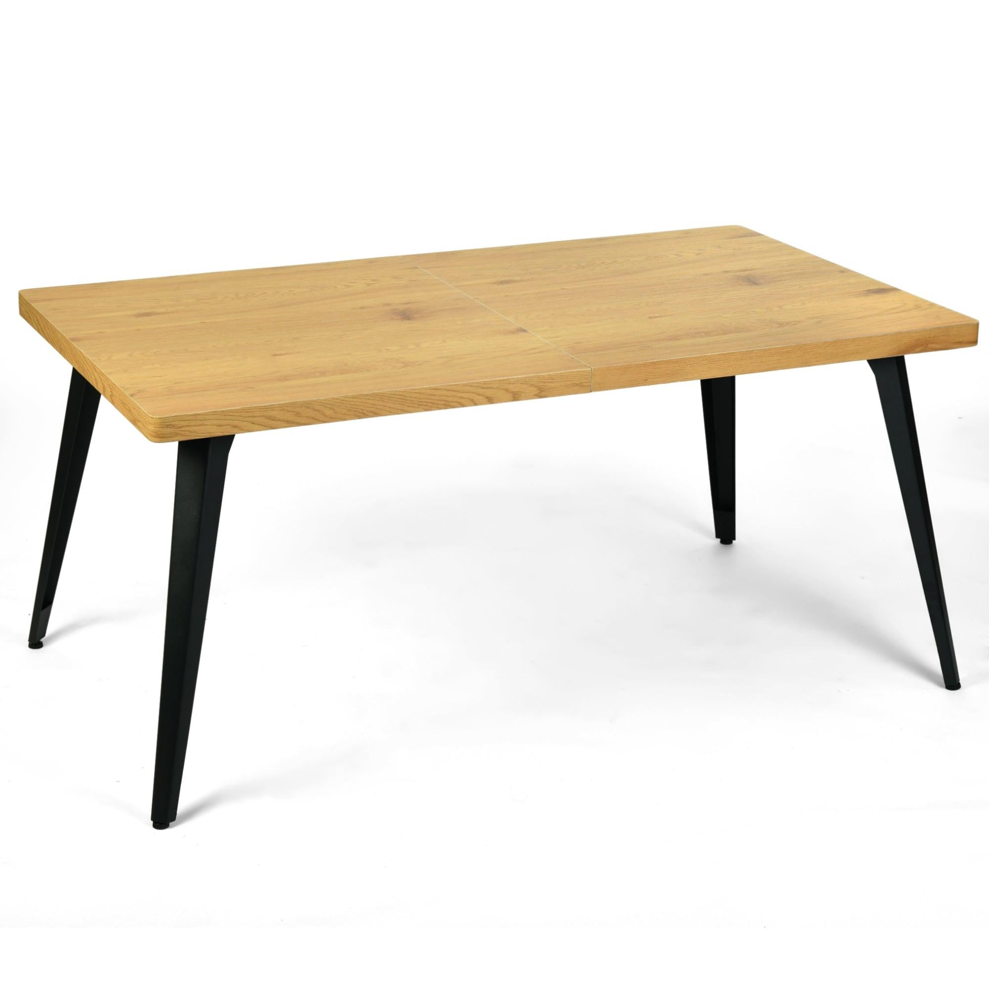 63" Natural And Black Wood And Iron Dining Table