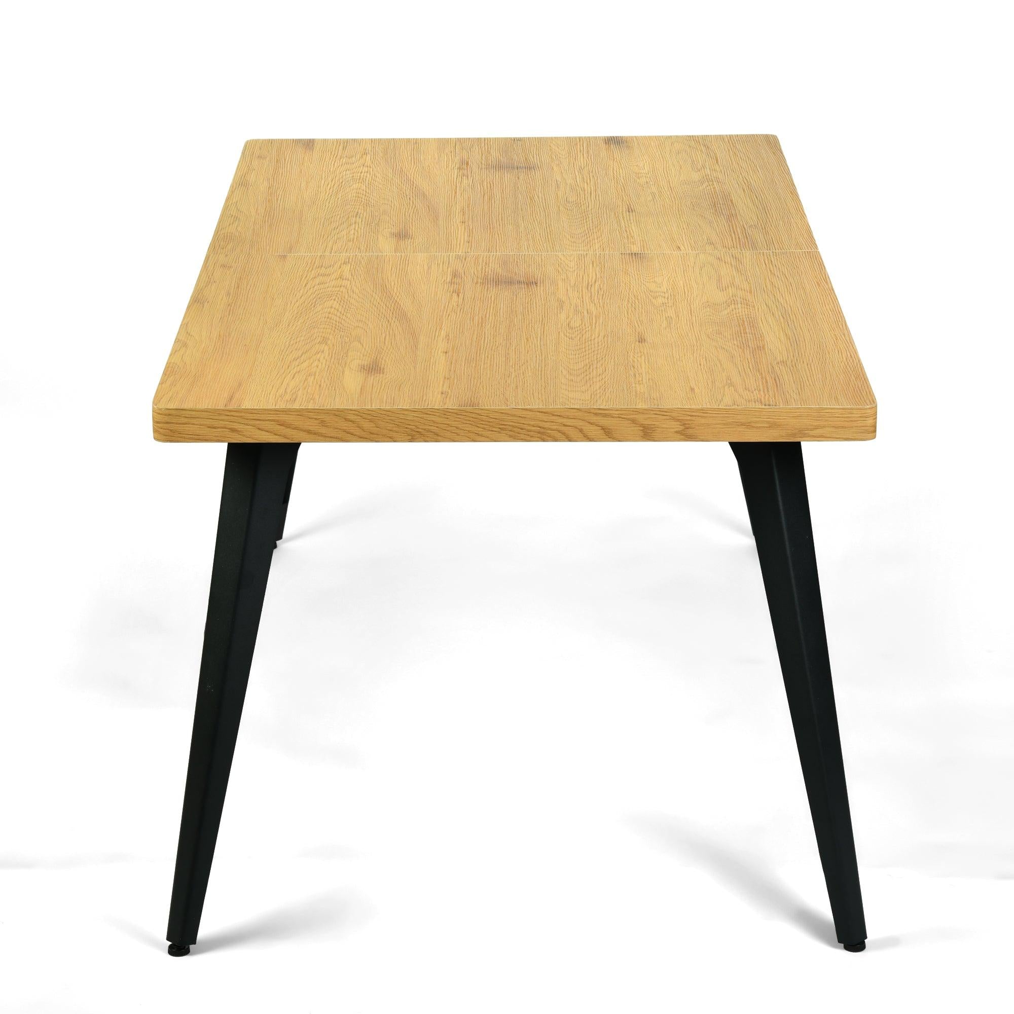 63" Natural And Black Wood And Iron Dining Table