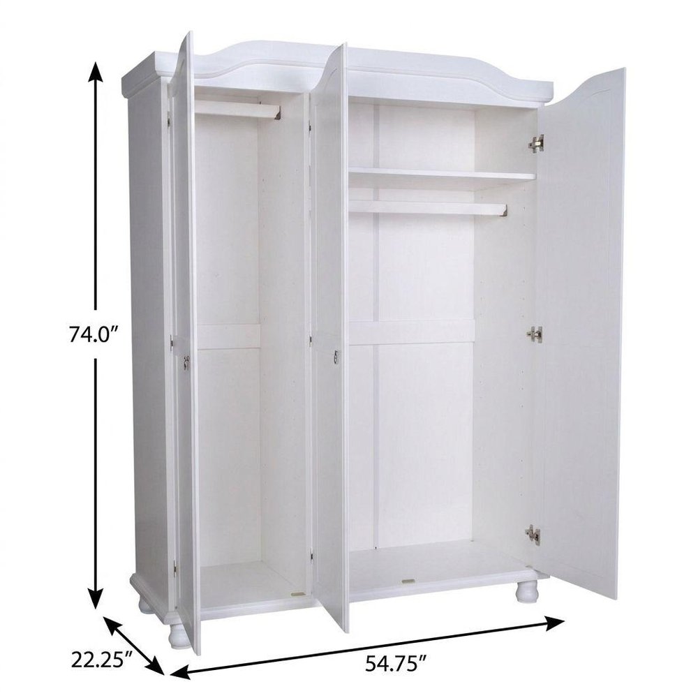 74" White Solid Wood Three Door Combo Dresser