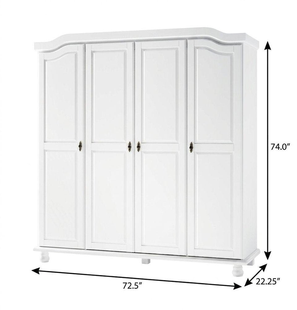 74" White Solid Wood Four Door Combo Dresser