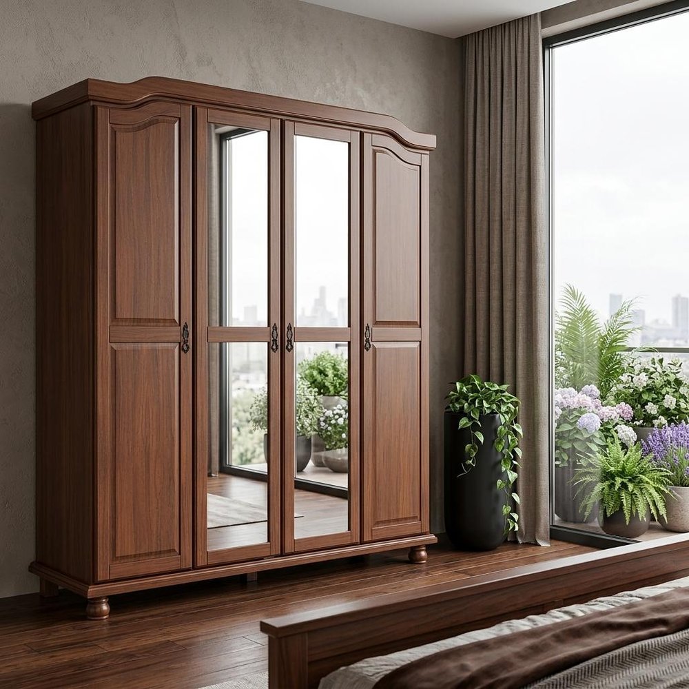 74" White Solid Wood Mirrored Four Door Combo Dresser