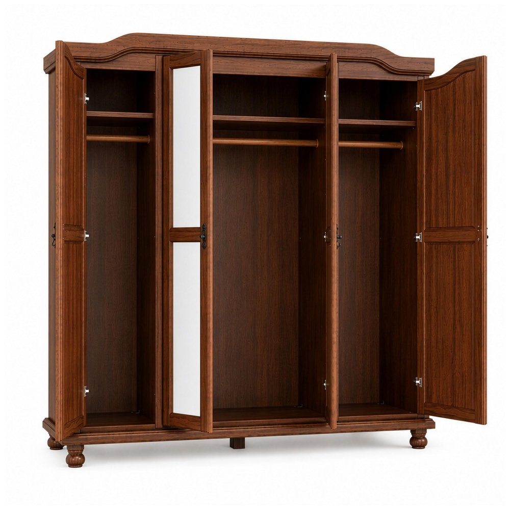 74" White Solid Wood Mirrored Four Door Combo Dresser