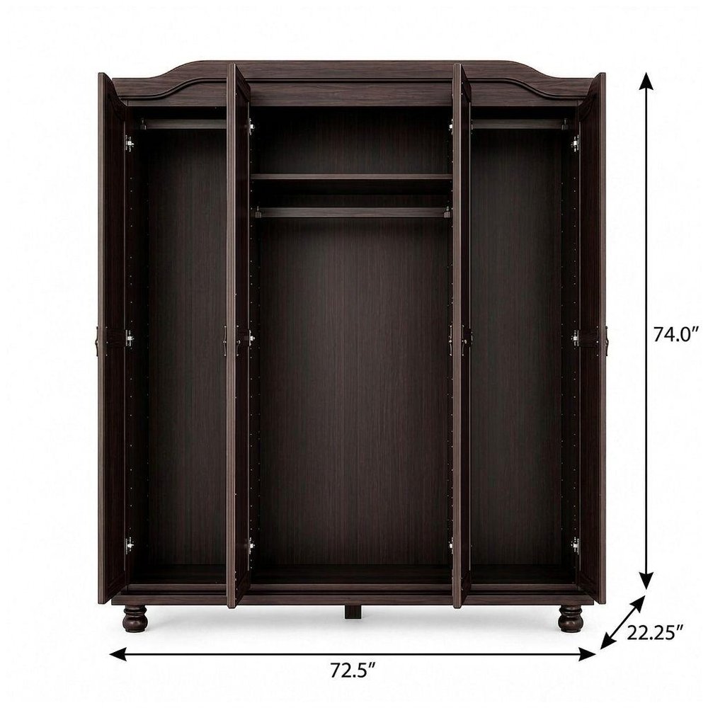 74" White Solid Wood Mirrored Four Door Combo Dresser