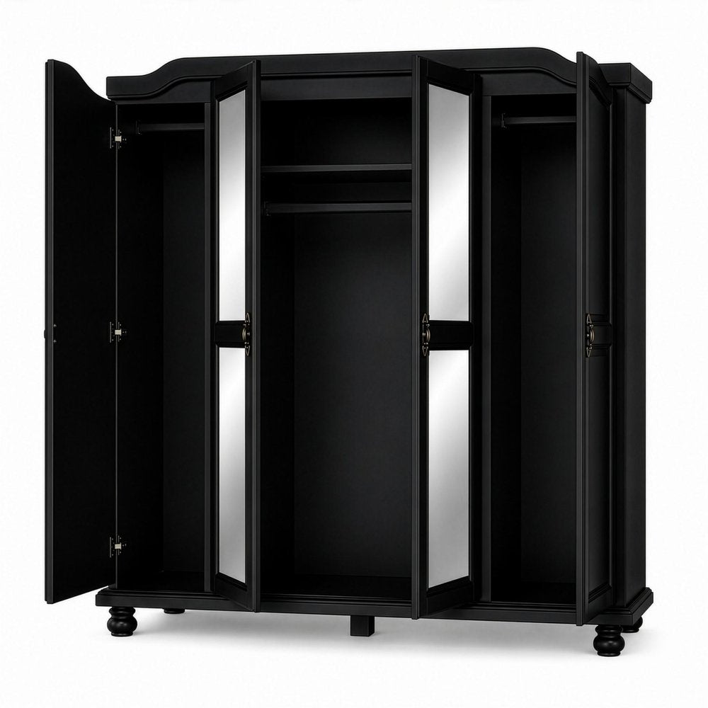 74" White Solid Wood Mirrored Four Door Combo Dresser