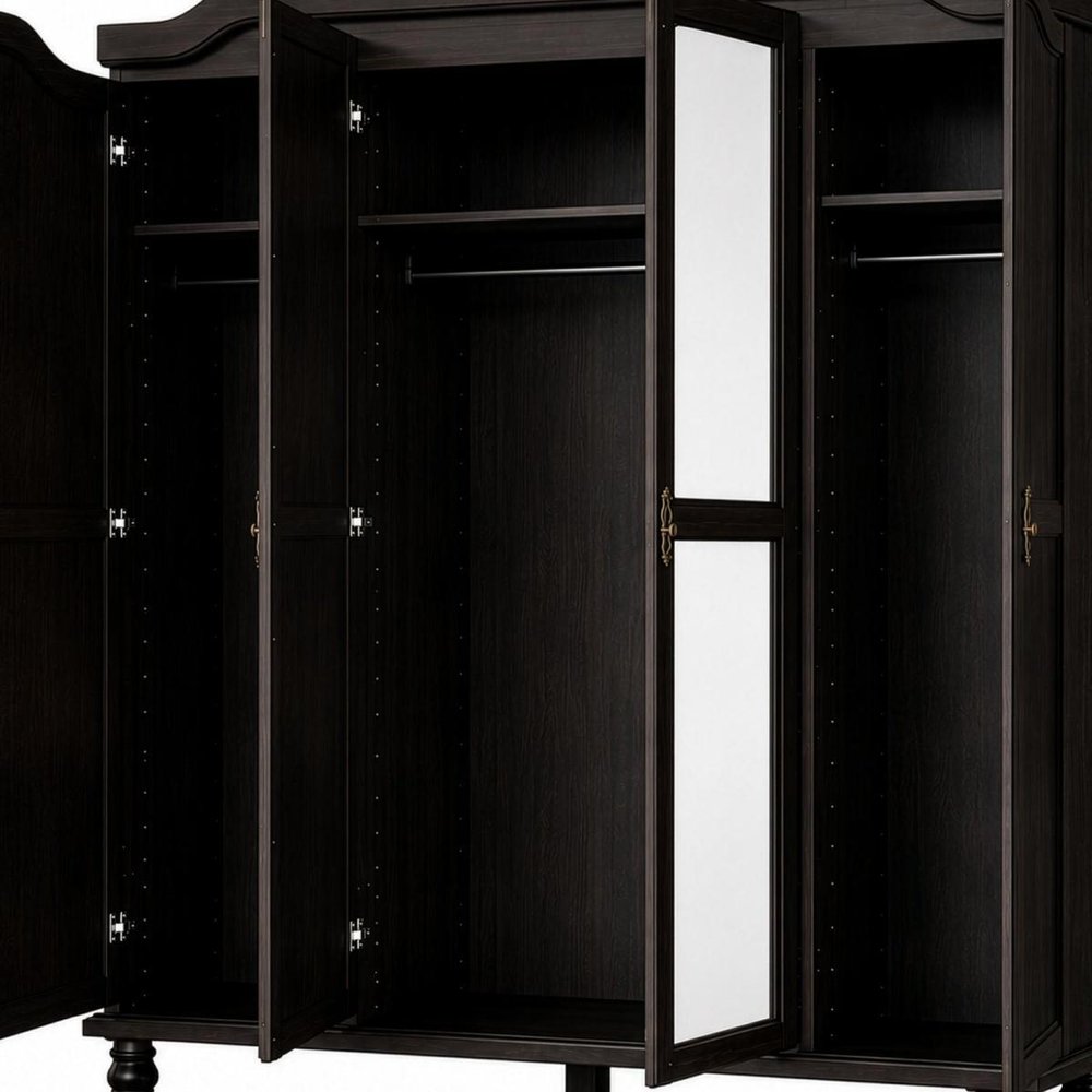 74" White Solid Wood Mirrored Four Door Combo Dresser