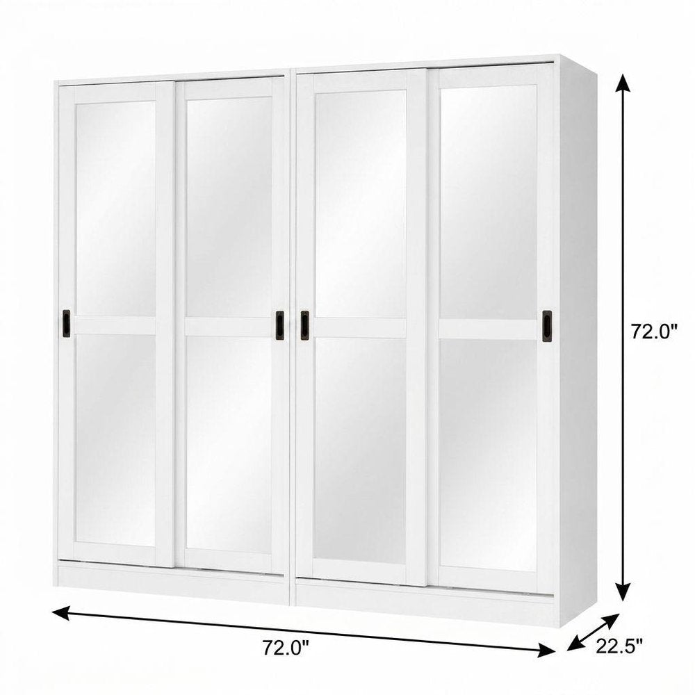 72" White Solid Wood Mirrored Five Door Combo Dresser