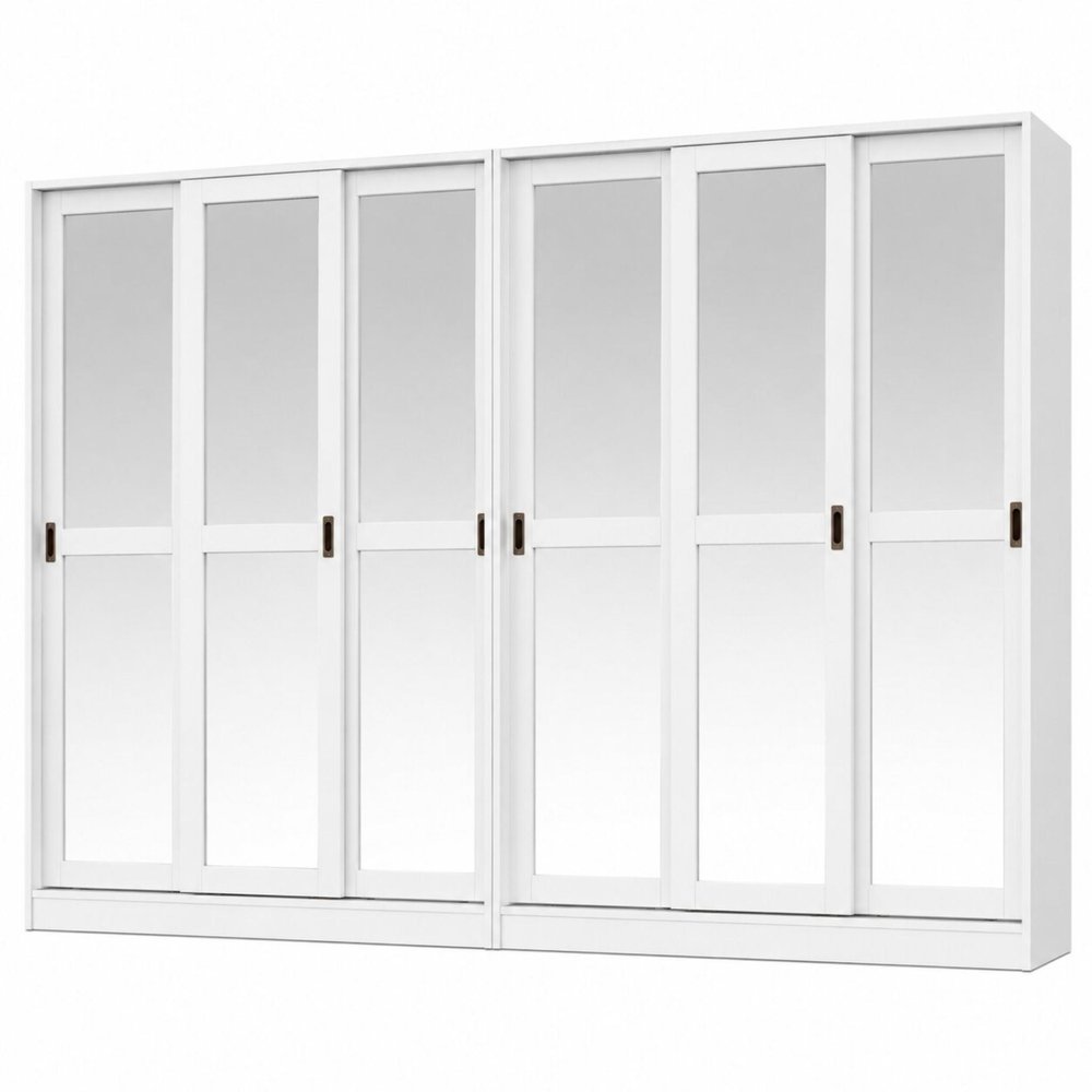 72" White Solid Wood Mirrored Six Door Combo Dresser