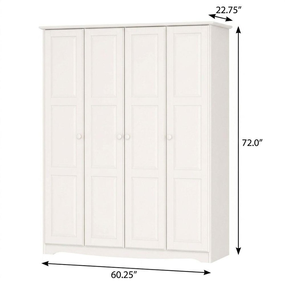 72" White Solid Wood Four Door Combo Dresser