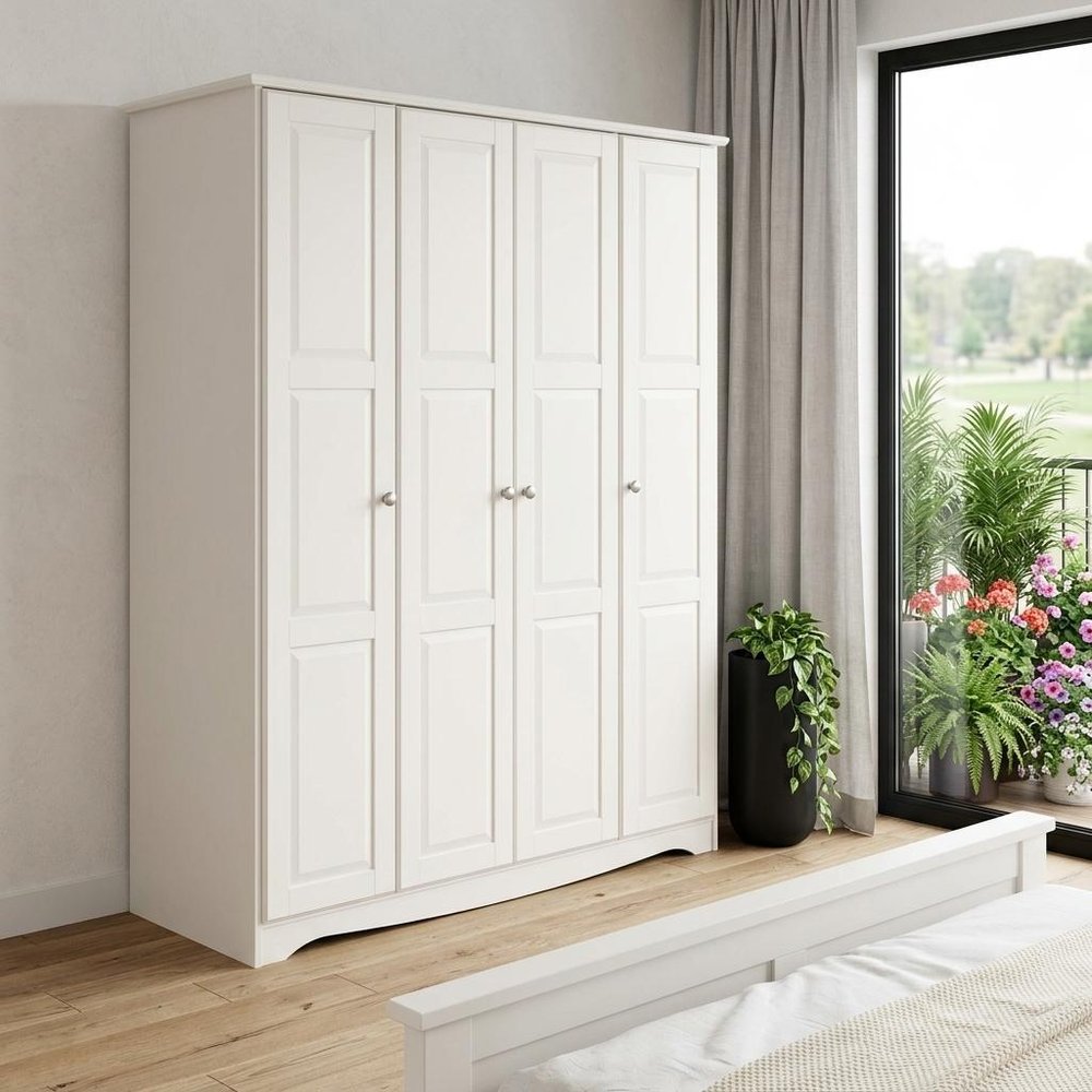 72" White Solid Wood Four Door Combo Dresser