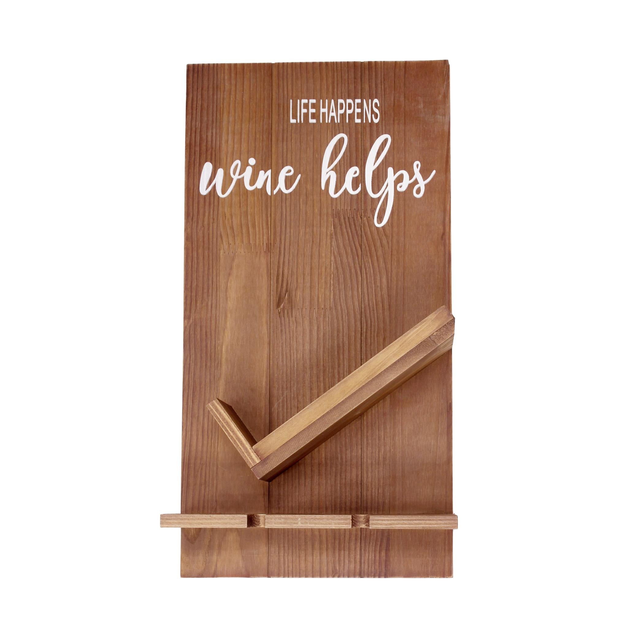 20" X 10" Brown Life Happens Wine Helps Rustic Wood Hanging Wall Decor