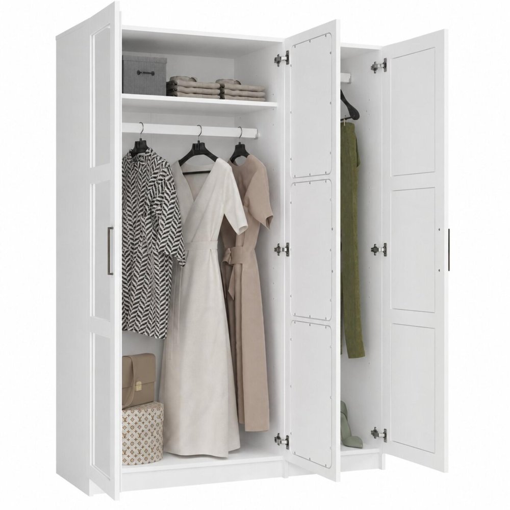 72" White Solid Wood Three Door Combo Dresser