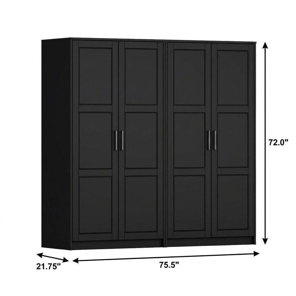 72" White Solid Wood Four Door Combo Dresser
